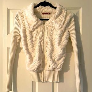 Beautiful cardigan with rhinestone and sequin detail and faux fur